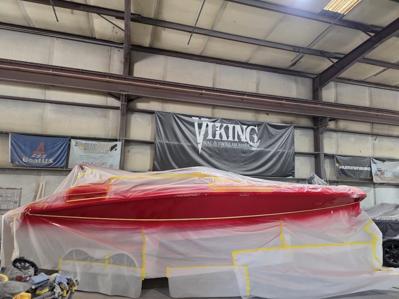 Hull masked for paint